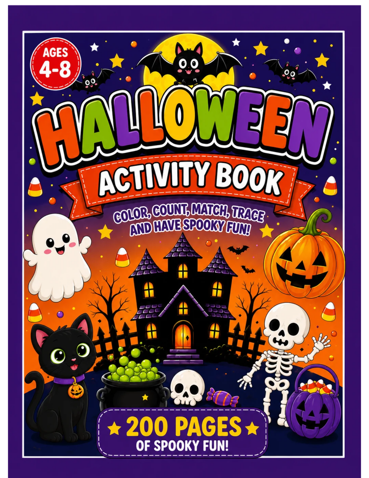 Halloween Activity Book for Kids Ages 4–8: Color, Count, Match, Trace and Have Spooky Fun!