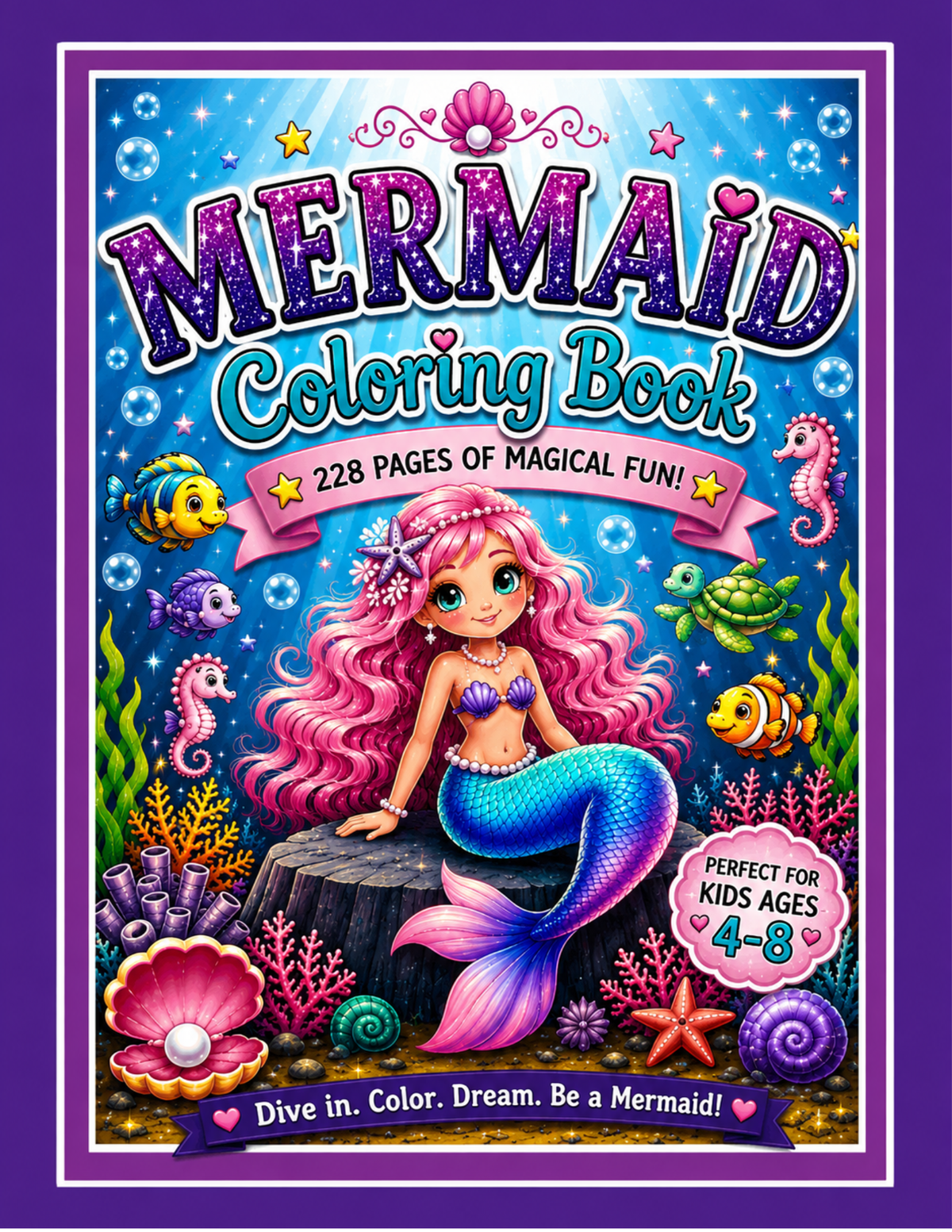 Mermaid Coloring Book: 228 Cute and Easy Coloring Pages for Kids Ages 4–8